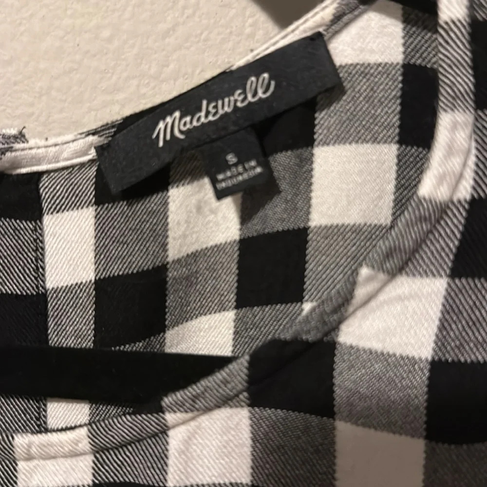 Madewell checkered front tie short sleeve blouse button up back size small EUC - Picture 3 of 8